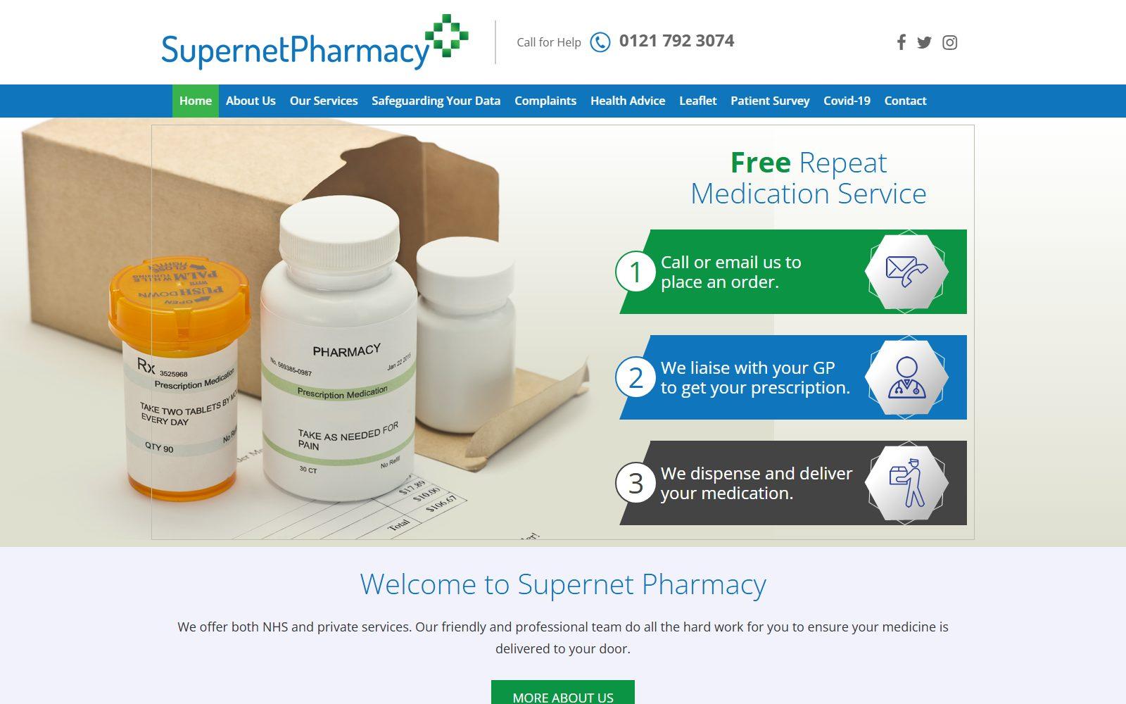 Supernet Pharmacy — screenshot of the live site